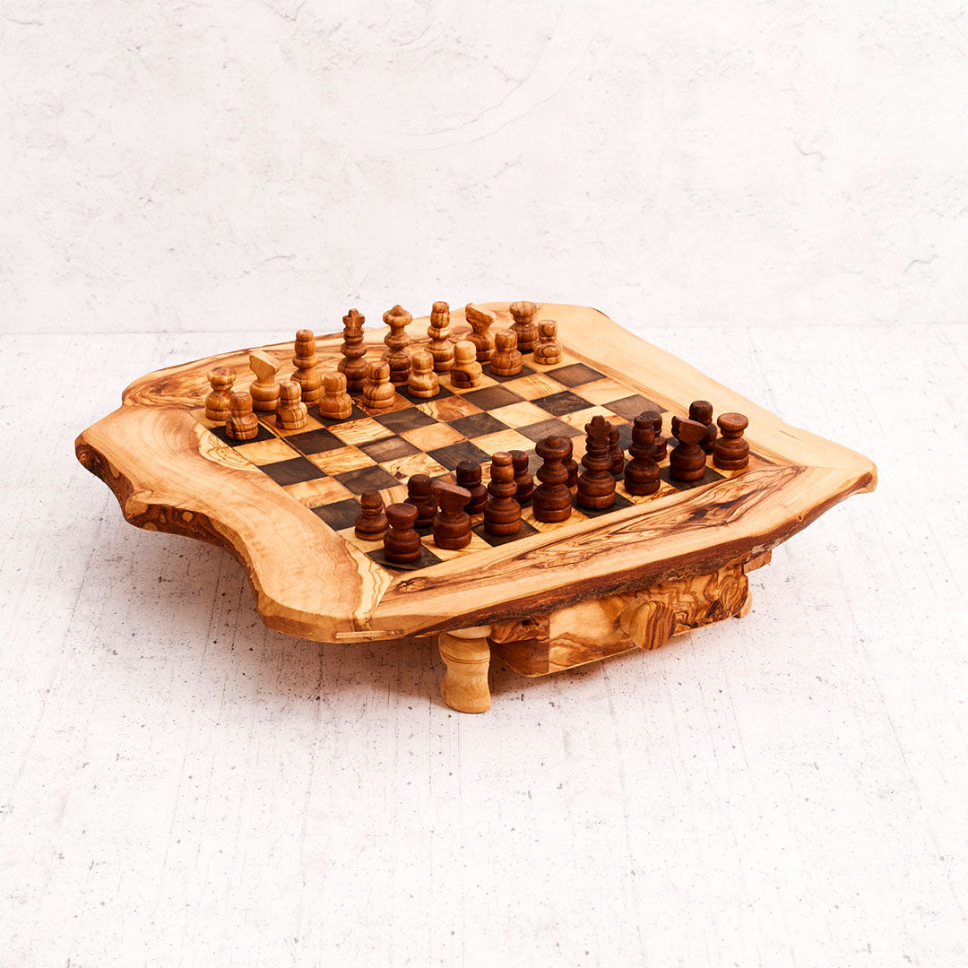 Jeu d'échecs en bois d'olivier – Chef-d'œuvre artisanal italien